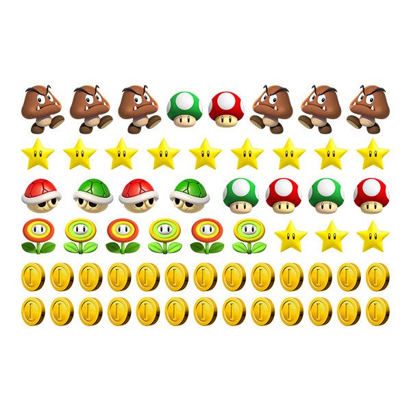 Stickers for Kids: Set 60X Mario Bros Characters and Coins