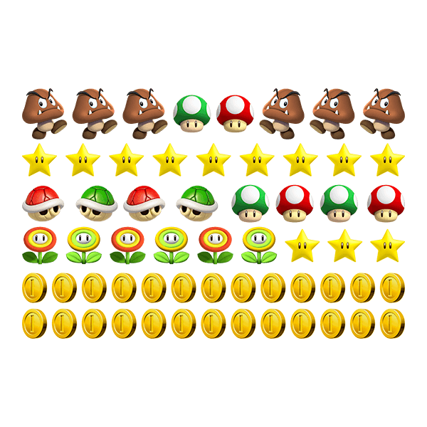 Stickers for Kids: Set 60X Mario Bros Characters and Coins 0