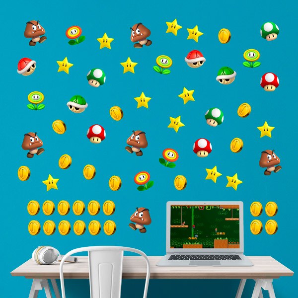 Stickers for Kids: Set 60X Mario Bros Characters and Coins