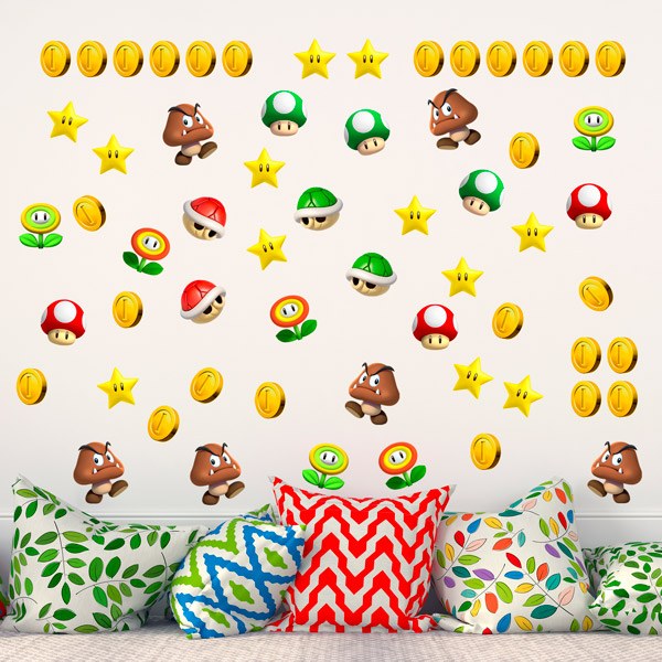 Stickers for Kids: Set 60X Mario Bros Characters and Coins