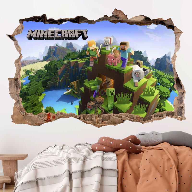 Wall Stickers: Minecraft Wall Hole Mountain and Characters