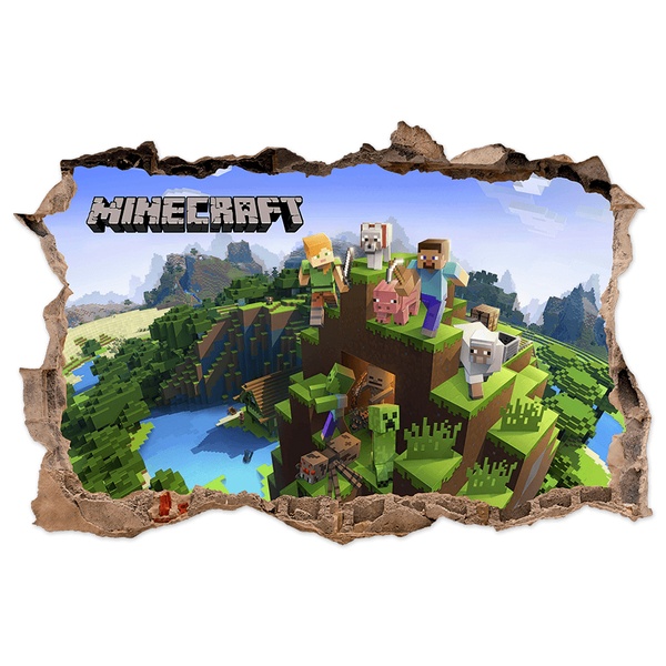 Wall Stickers: Minecraft Wall Hole Mountain and Characters