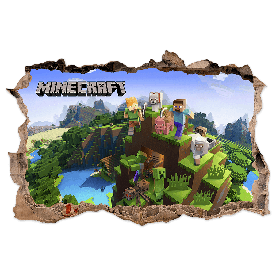 Wall Stickers: Minecraft Wall Hole Mountain and Characters