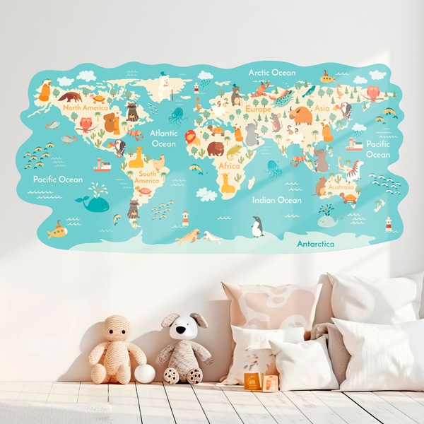 Stickers for Kids: World map Animals around the world