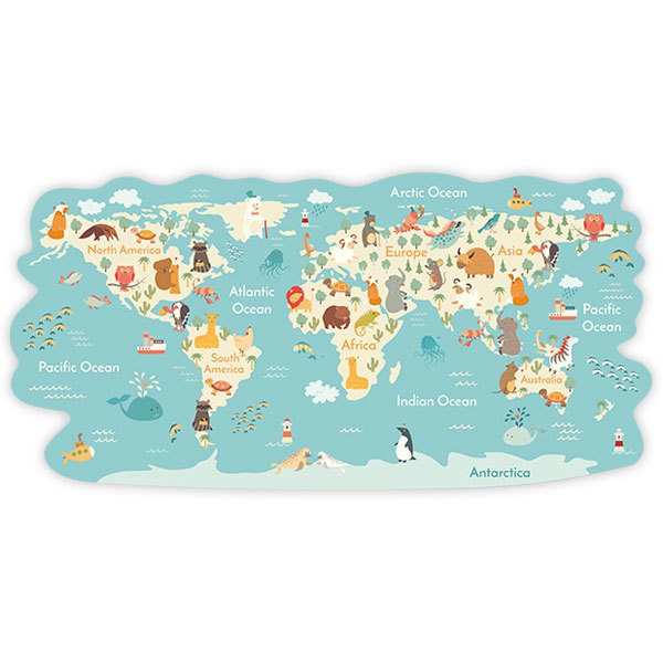 Stickers for Kids: World map Animals around the world