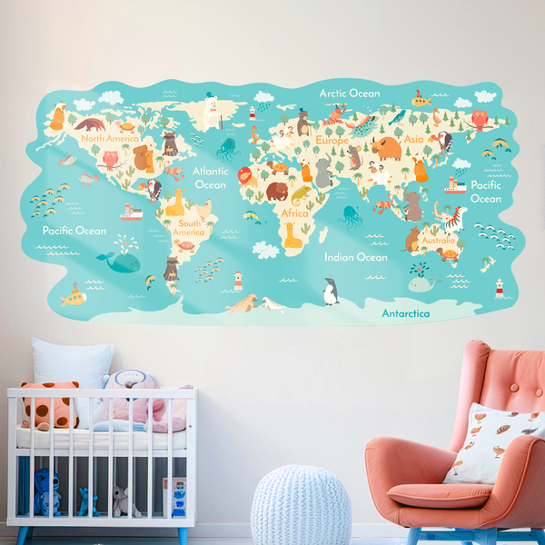 Stickers for Kids: World map Animals around the world