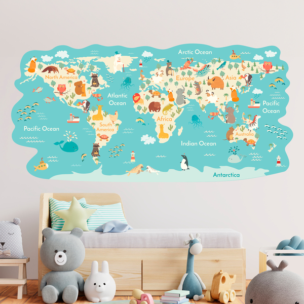 Stickers for Kids: World map Animals around the world