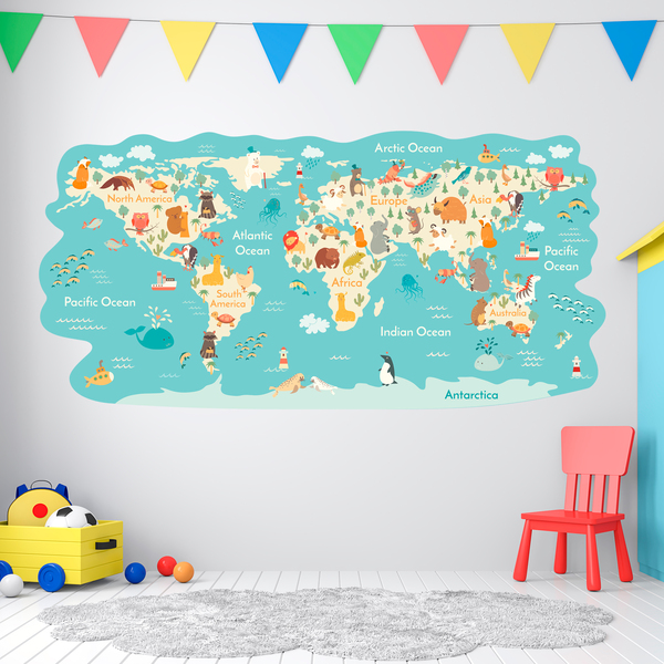 Stickers for Kids: World map Animals around the world