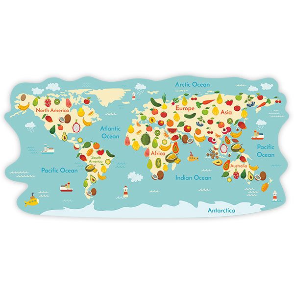 Stickers for Kids: World Map of fruits