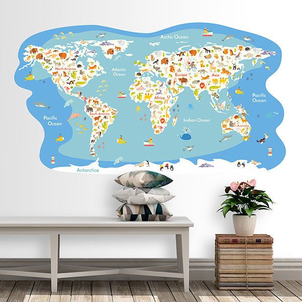 Stickers for Kids: World Map Oceans and animals