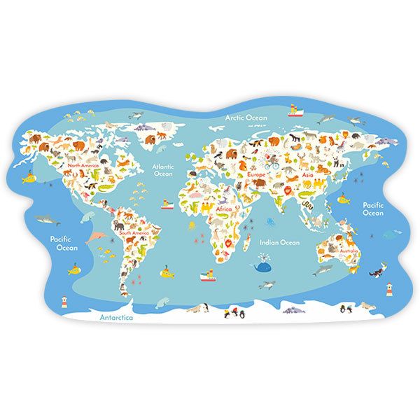 Stickers for Kids: World Map Oceans and animals