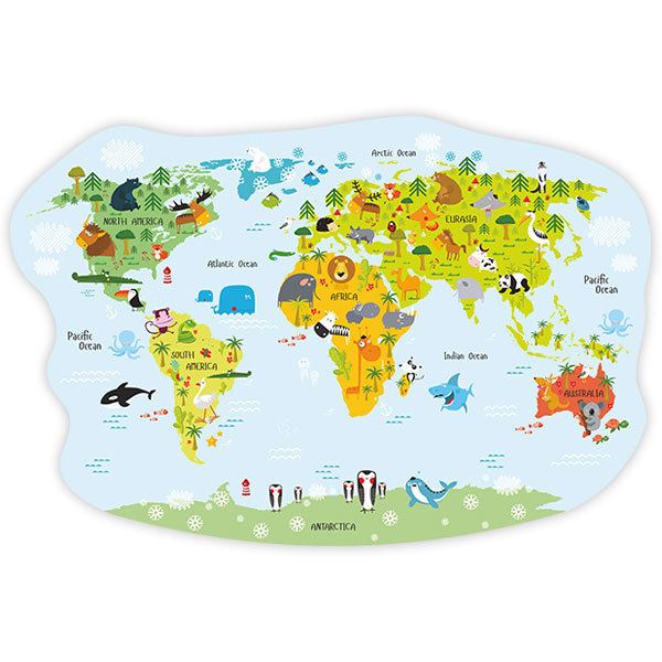Stickers for Kids: World map cheerful animals