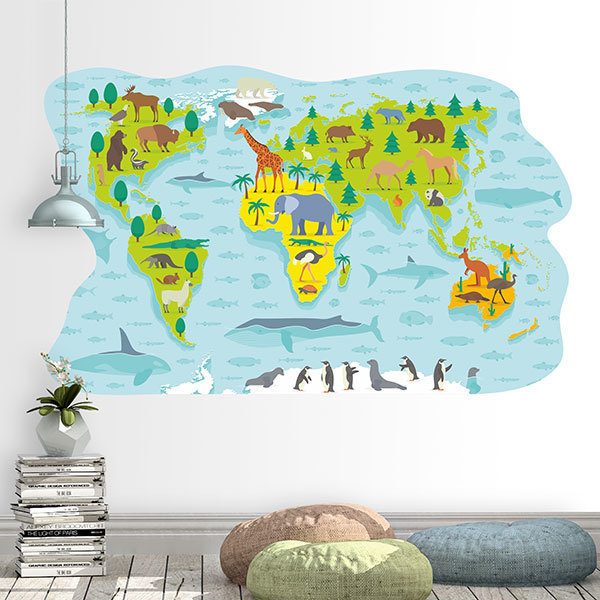 Stickers for Kids: World map of main animals