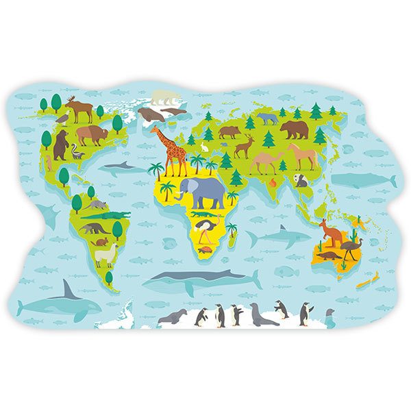 Stickers for Kids: World map of main animals