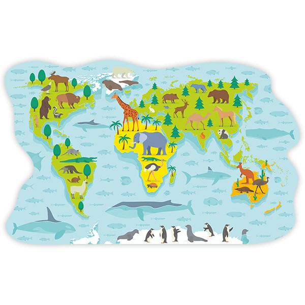 Stickers for Kids: World map of main animals 0