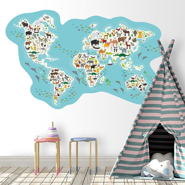 Stickers for Kids: World map of main animals