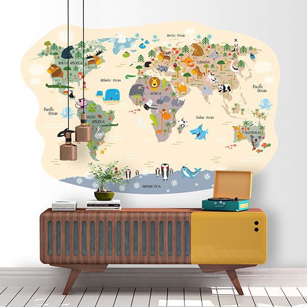 Stickers for Kids: World map funny animals