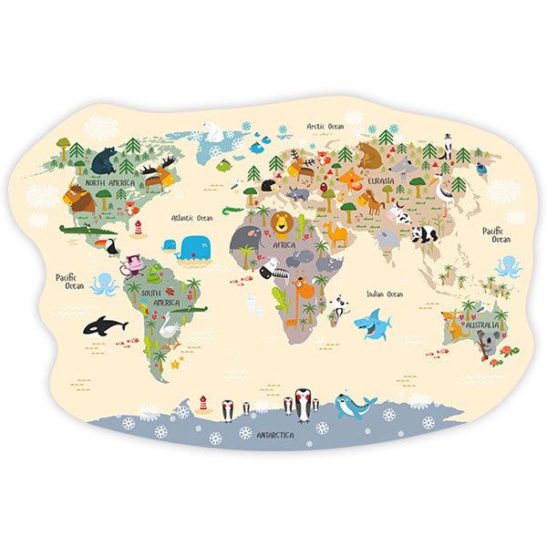 Stickers for Kids: World map funny animals