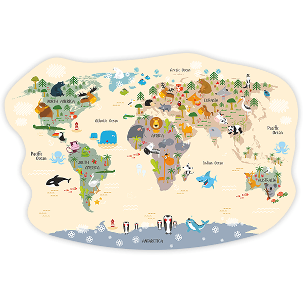 Stickers for Kids: World map funny animals 0