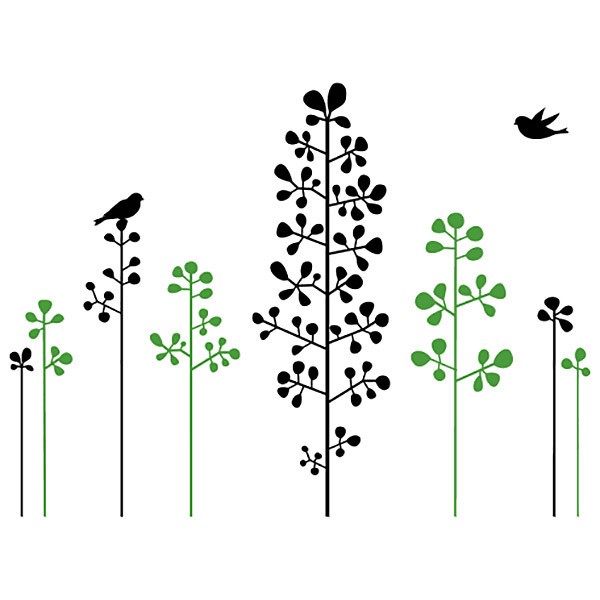 Wall Stickers: Floral shrubs and birds