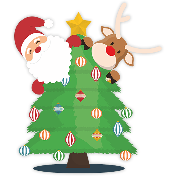 Kids wall sticker Santa Claus and Rudolph in the tree 