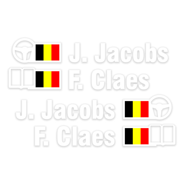 Car & Motorbike Stickers: Name and Belgian rally flag
