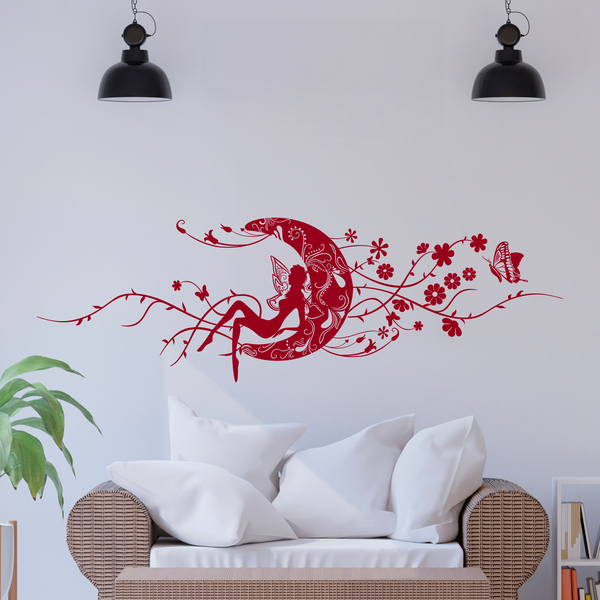 Wall Stickers: Magic fairy over the floral moon