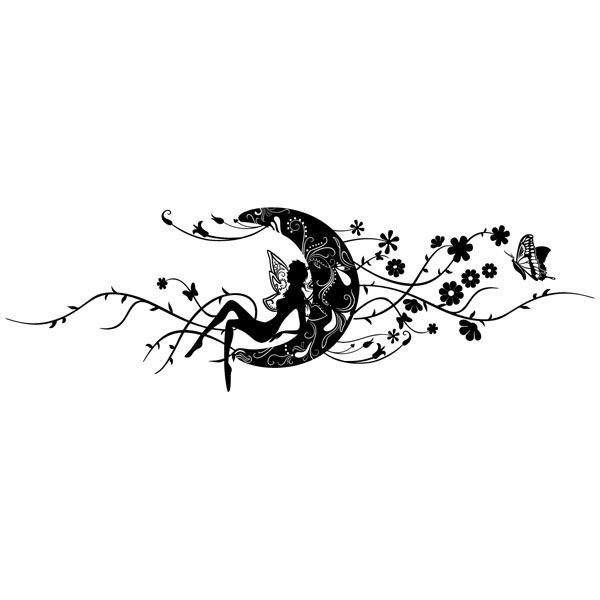 Wall Stickers: Magic fairy over the floral moon