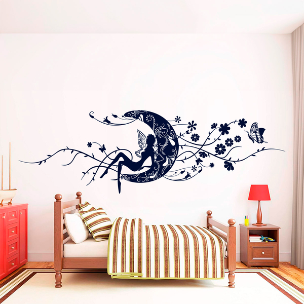 Wall Stickers: Magic fairy over the floral moon