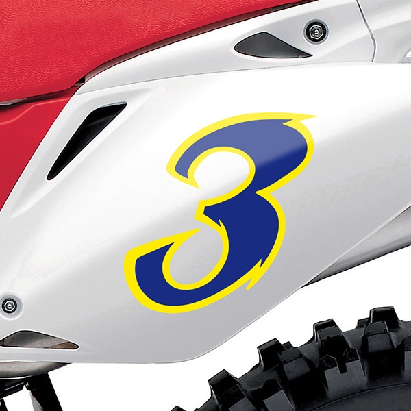 Car & Motorbike Stickers: Number 3 dark blue and yellow 1
