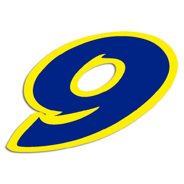Car & Motorbike Stickers: Number 9 dark blue and yellow