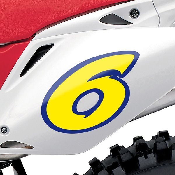Car & Motorbike Stickers: Number 6 yellow and dark blue
