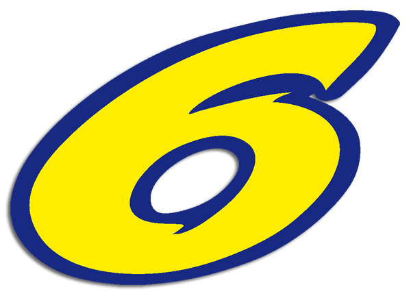 Car & Motorbike Stickers: Number 6 yellow and dark blue 0