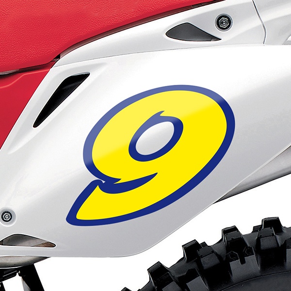 Car & Motorbike Stickers: Number 9 yellow and dark blue