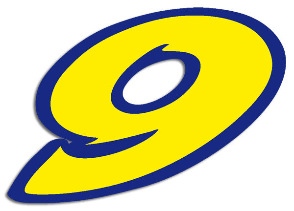 Car & Motorbike Stickers: Number 9 yellow and dark blue