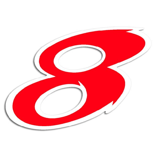 Car & Motorbike Stickers: Number 8 red and white