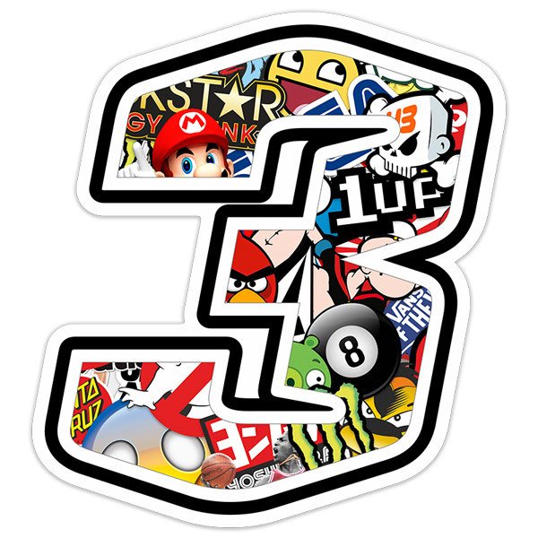 Sticker Number 3 Stickerbomb | MuralDecal.com