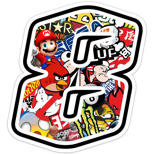 Sticker Number 8 Stickerbomb | MuralDecal.com