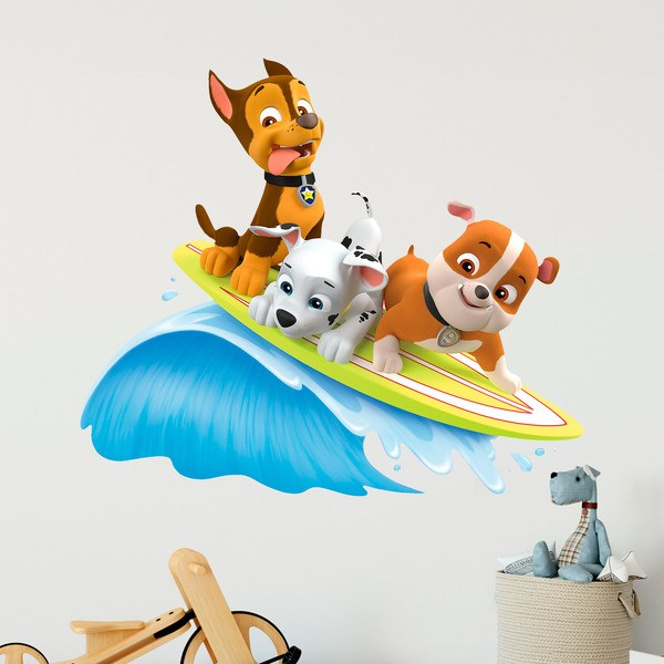 Stickers for Kids: Paw Patrol - Chase, Marshall and Rubble surf