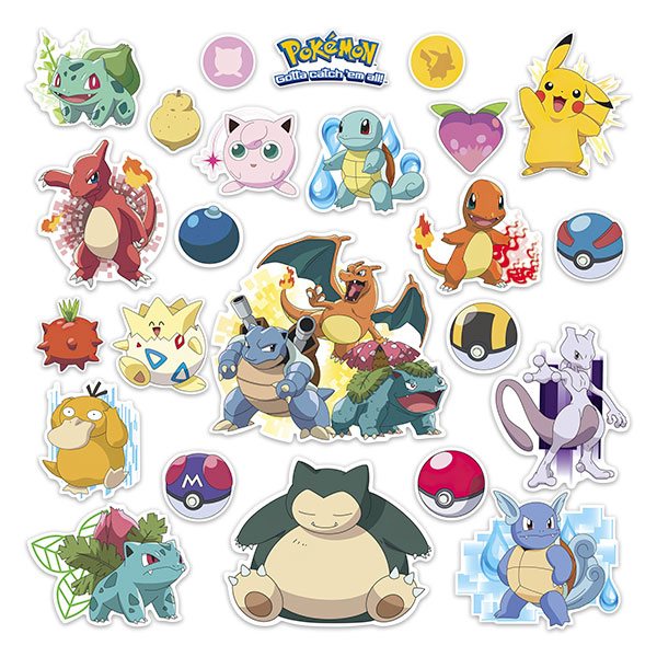 Sticker Mural Enfant Kit 24X Pokemon Gotta Catch'em all