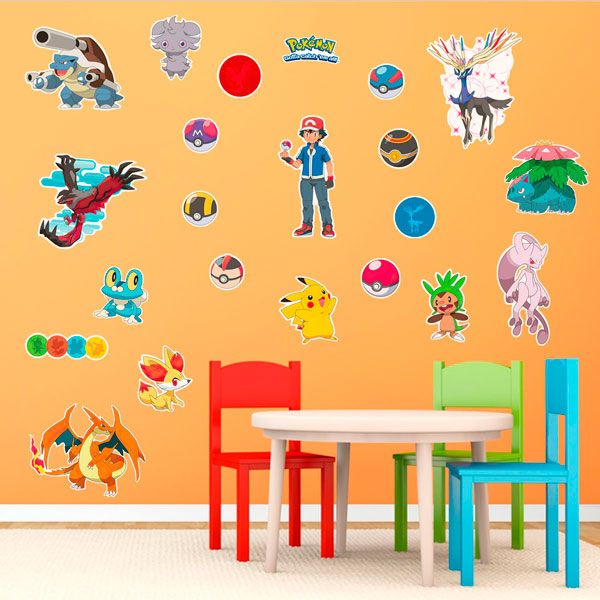 RoomMates XY Pokémon Lot de 22 stickers muraux Pokémon avec poster