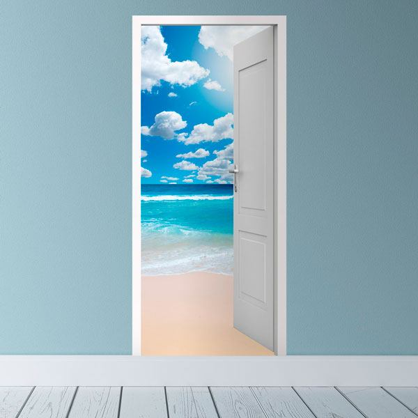 Wall Stickers: Open door beach and sky with clouds