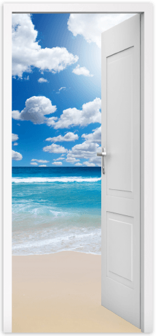 Wall Stickers: Open door to the beach and clouds 0
