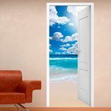 Wall Stickers: Open door to the beach and clouds 3