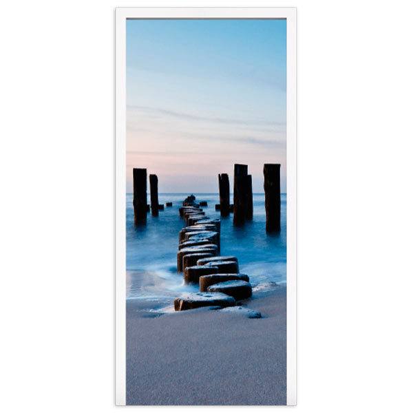 Wall Stickers: Door log bridge on the beach