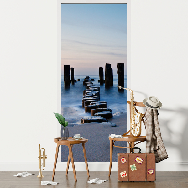 Wall Stickers: Door log bridge on the beach