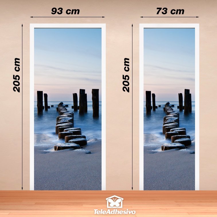 Wall Stickers: Door log bridge on the beach