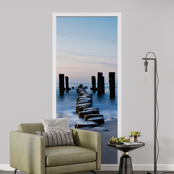 Wall Stickers: Door log bridge on the beach