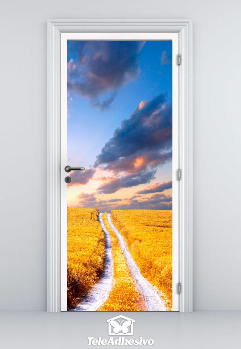 Wall Stickers: Door road and wheat field