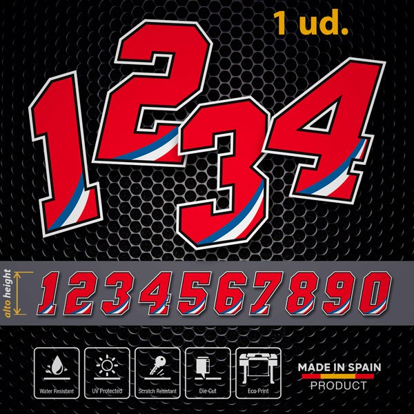 Car & Motorbike Stickers: Numbers in Red